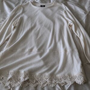 Bobeau Cream Knit Top with Lace Detail